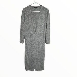 Nasty Gal Grey Heathered Maxi Longline Cardigan - Size 4